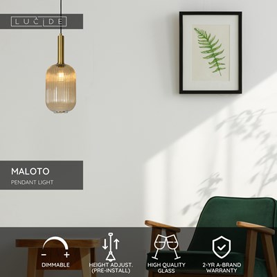 Lucide MALOTO - Pendant light - Ø 20 cm - 1xE27 - Amber